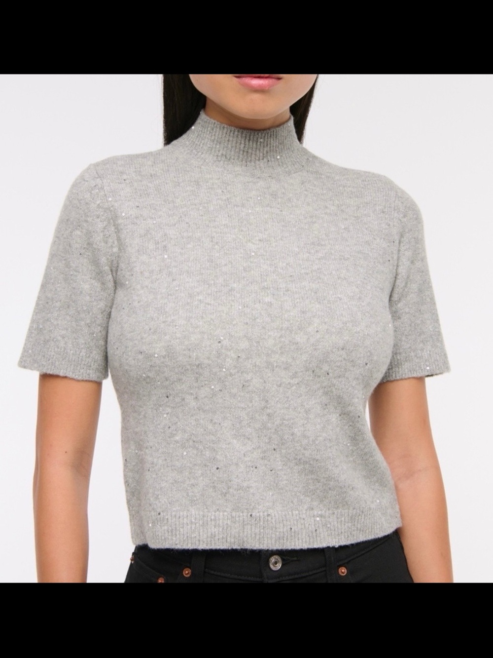 Abercrombie & Fitch Light Gray Short-Sleeve Turtleneck Sweater